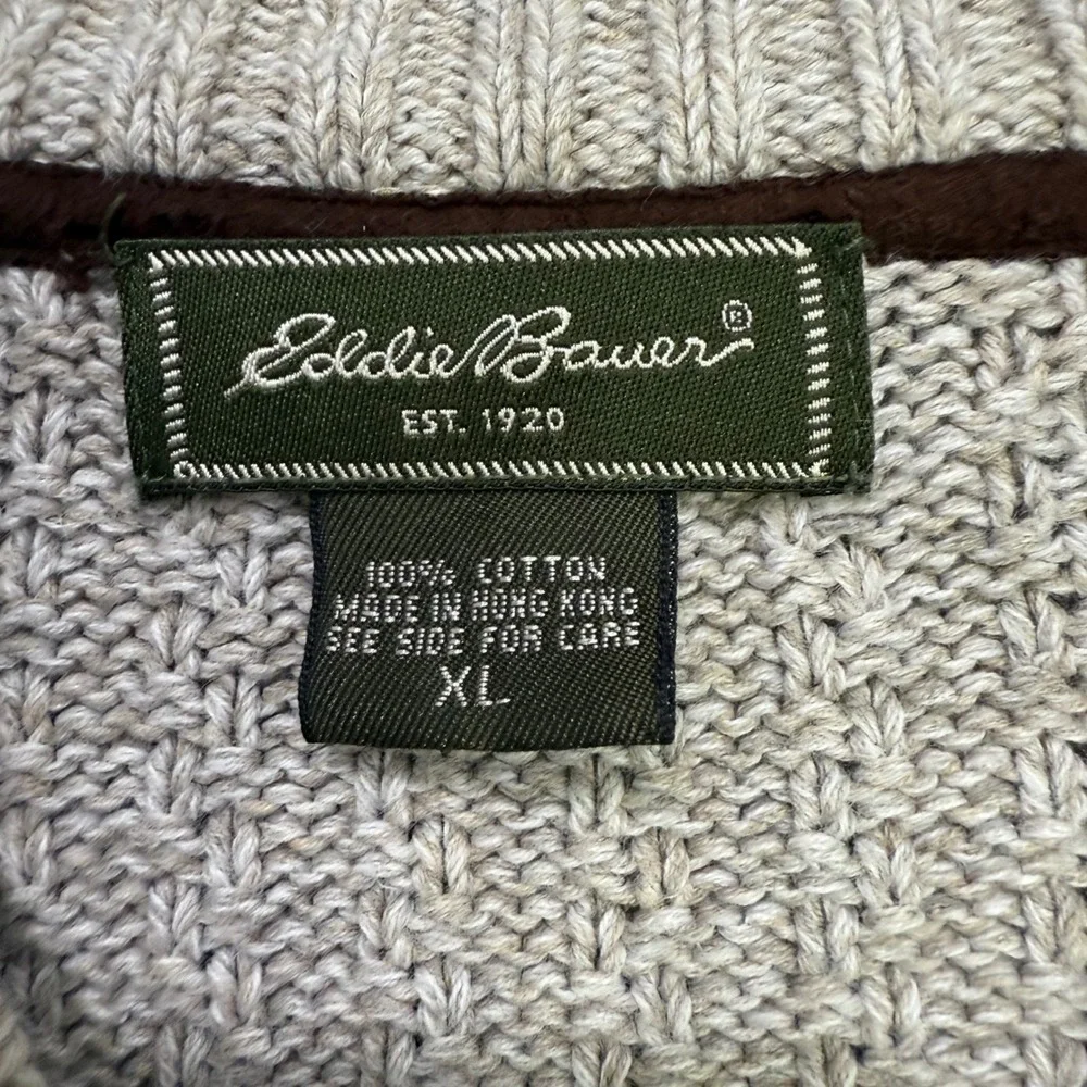 VTG Eddie Bauer‎ Mens XL Beige Cotton Knit Pullover Sweater fisherman Hong Kong